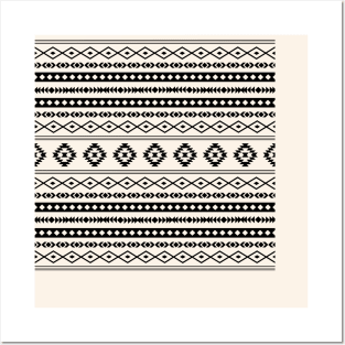 Aztec Black on Cream Mixed Motifs Pattern Posters and Art